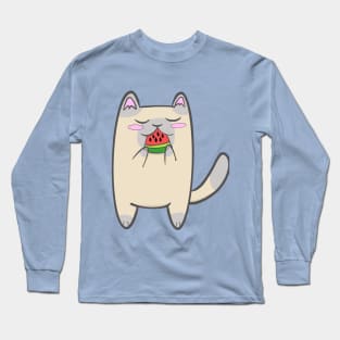 Watermelon Snack Kitty Long Sleeve T-Shirt